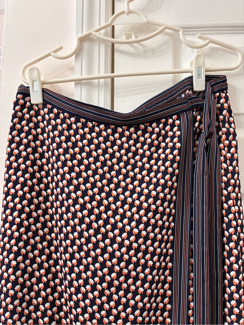 Max Studio Navy and Pink Patterned Midi Wrap Skirt with Side Tie - Picture 3 of 6